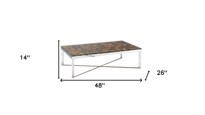 Mosaic Wood Steel & Glass Coffee Table