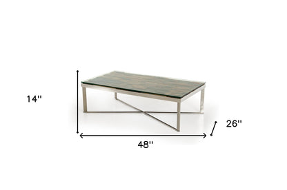 Mosaic Wood Glass & Steel Coffee Table