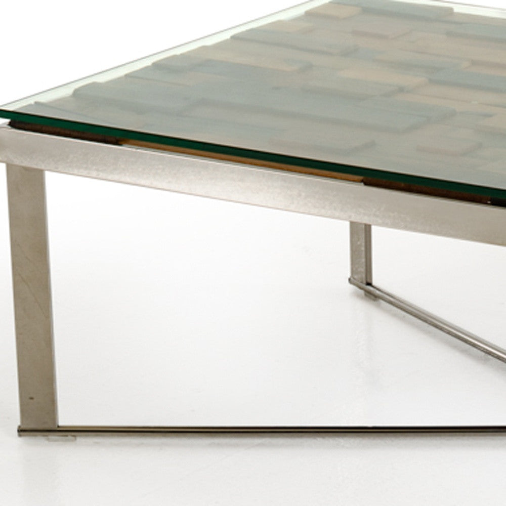 Mosaic Wood Glass & Steel Coffee Table