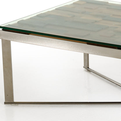 Mosaic Wood Glass & Steel Coffee Table