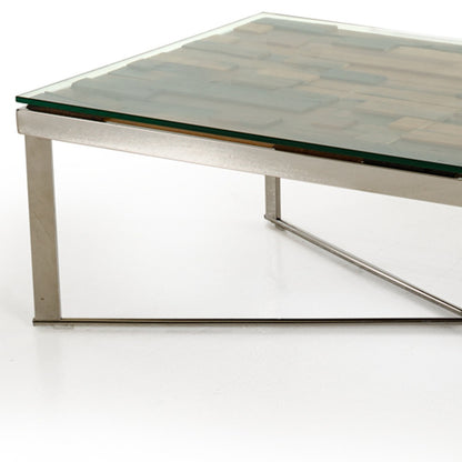 Mosaic Wood Glass & Steel Coffee Table