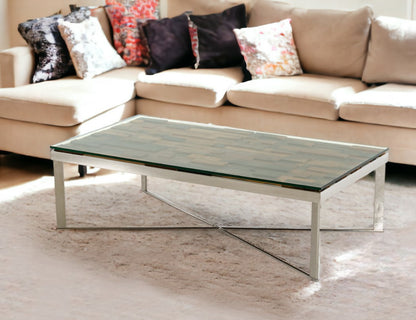 Mosaic Wood Glass & Steel Coffee Table