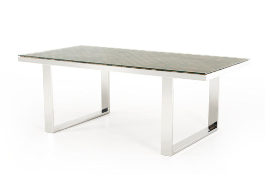 Wood Mosaic  Steel  And Glass Dining Table