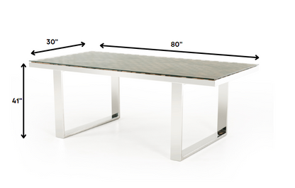 Wood Mosaic  Steel  And Glass Dining Table