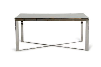 Clear And Silver Solid Wood And Stainless Steel Trestle Base Dining Table