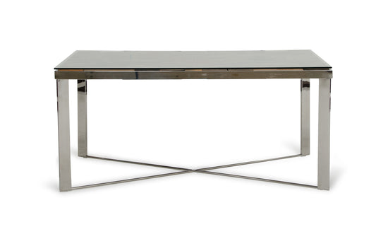 Clear And Silver Solid Wood And Stainless Steel Trestle Base Dining Table