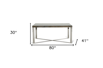 Clear And Silver Solid Wood And Stainless Steel Trestle Base Dining Table