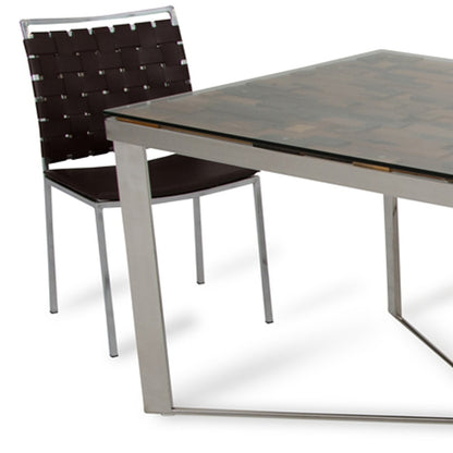 Clear And Silver Solid Wood And Stainless Steel Trestle Base Dining Table