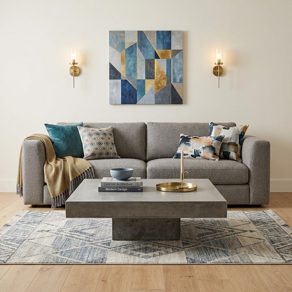 Gray & Dark Gray Concrete Square Block Coffee Table image 1