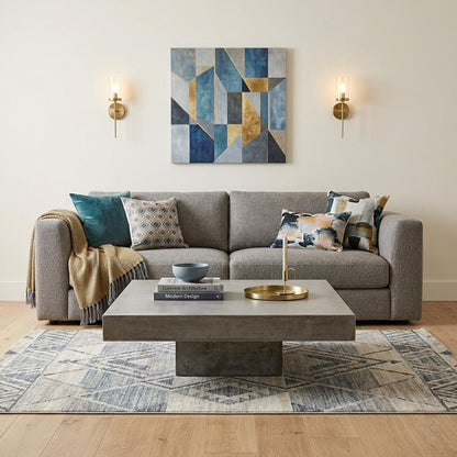 Gray & Dark Gray Concrete Square Block Coffee Table image 1