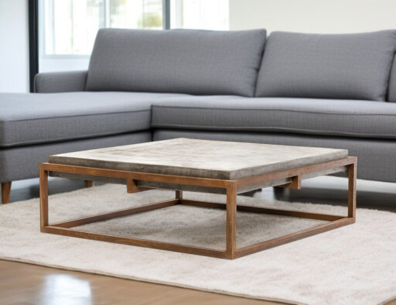 Dark Gray & Rust Concrete & Iron Square Abstract Coffee Table image 1