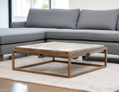 Dark Gray & Rust Concrete & Iron Square Abstract Coffee Table image 1