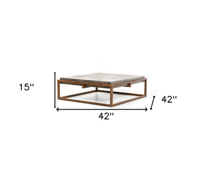 Dark Gray & Rust Concrete & Iron Square Abstract Coffee Table image 6