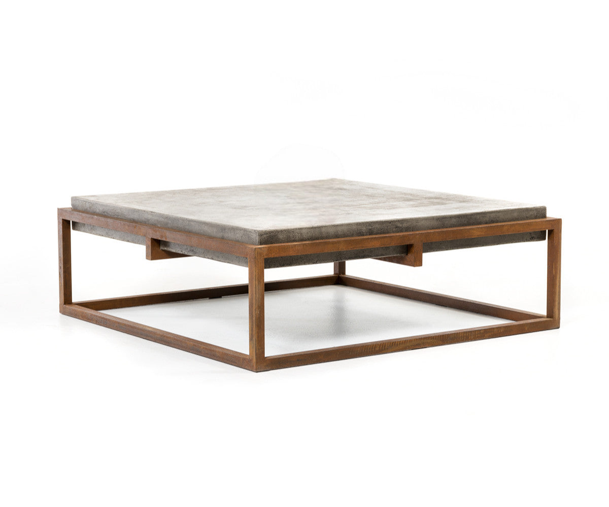 Dark Gray & Rust Concrete & Iron Square Abstract Coffee Table image 2
