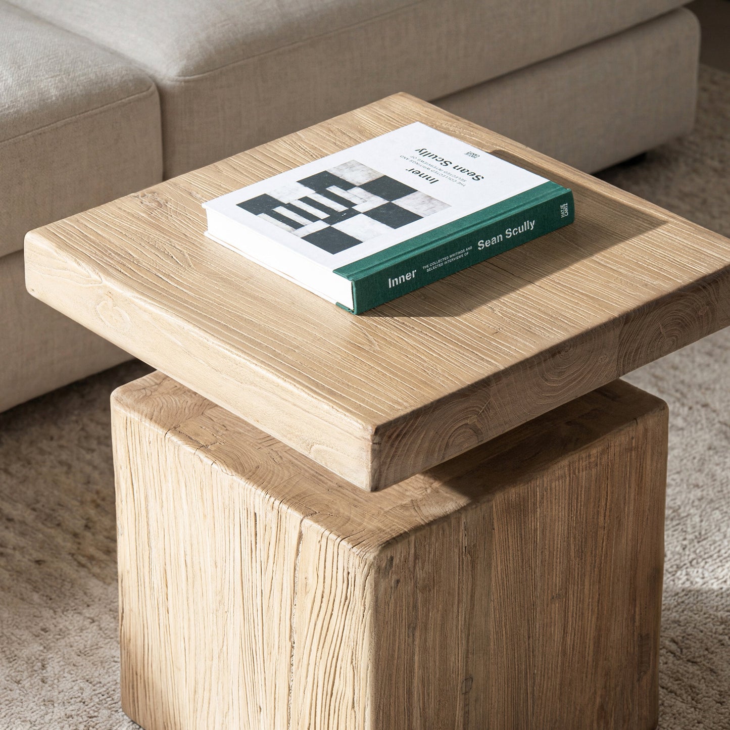 Calder Solid Square Reclaimed Elm Block Plinth Side Table