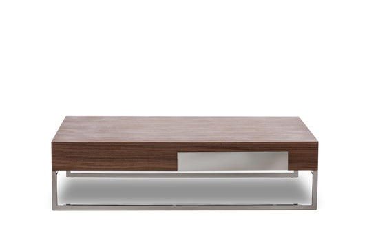 Walnut Veneer Steel & Glass Coffee Table
