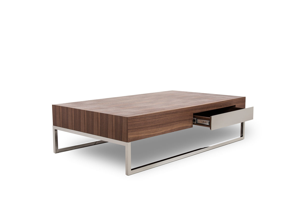Walnut Veneer Steel & Glass Coffee Table