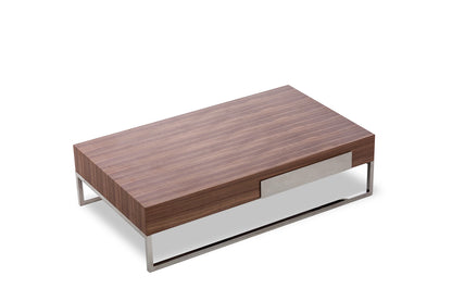 Walnut Veneer Steel & Glass Coffee Table