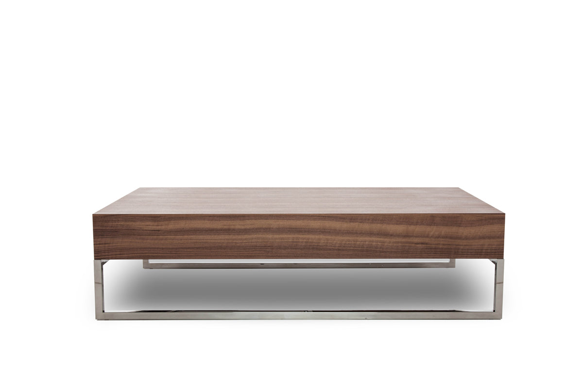 Walnut Veneer Steel & Glass Coffee Table