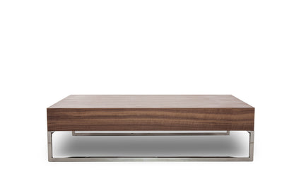 Walnut Veneer Steel & Glass Coffee Table