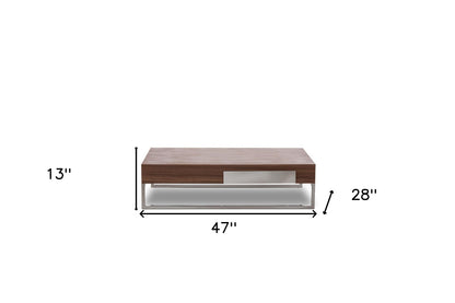 Walnut Veneer Steel & Glass Coffee Table
