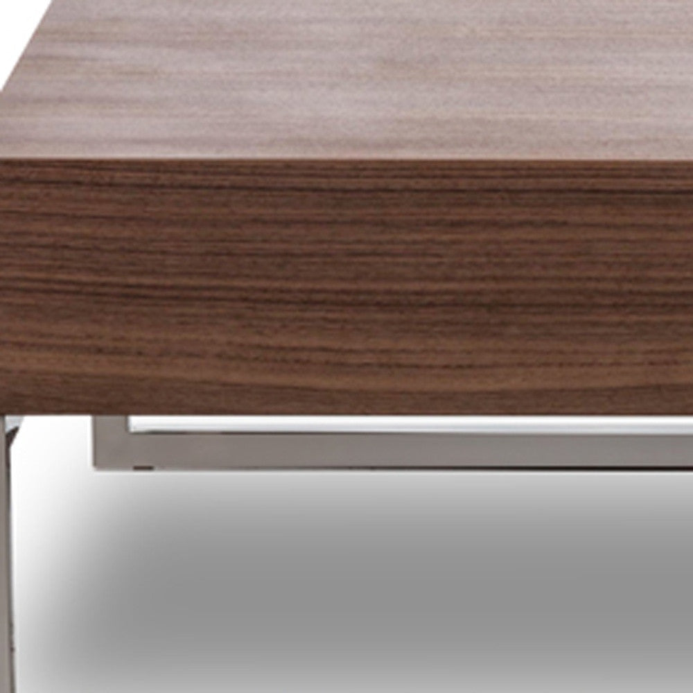 Walnut Veneer Steel & Glass Coffee Table