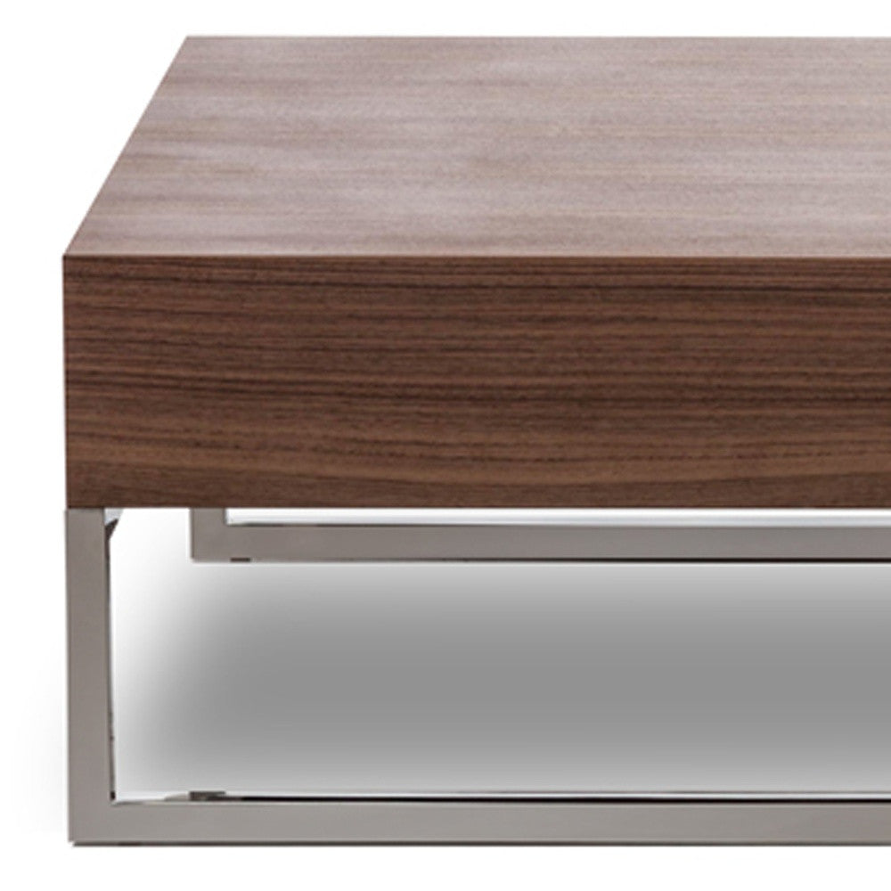 Walnut Veneer Steel & Glass Coffee Table