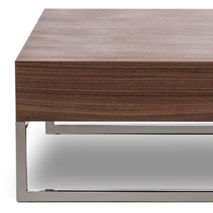 Walnut Veneer Steel & Glass Coffee Table