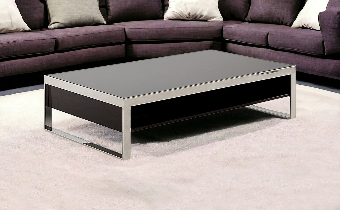 Ebony Lacquer Mdf & Steel Coffee Table