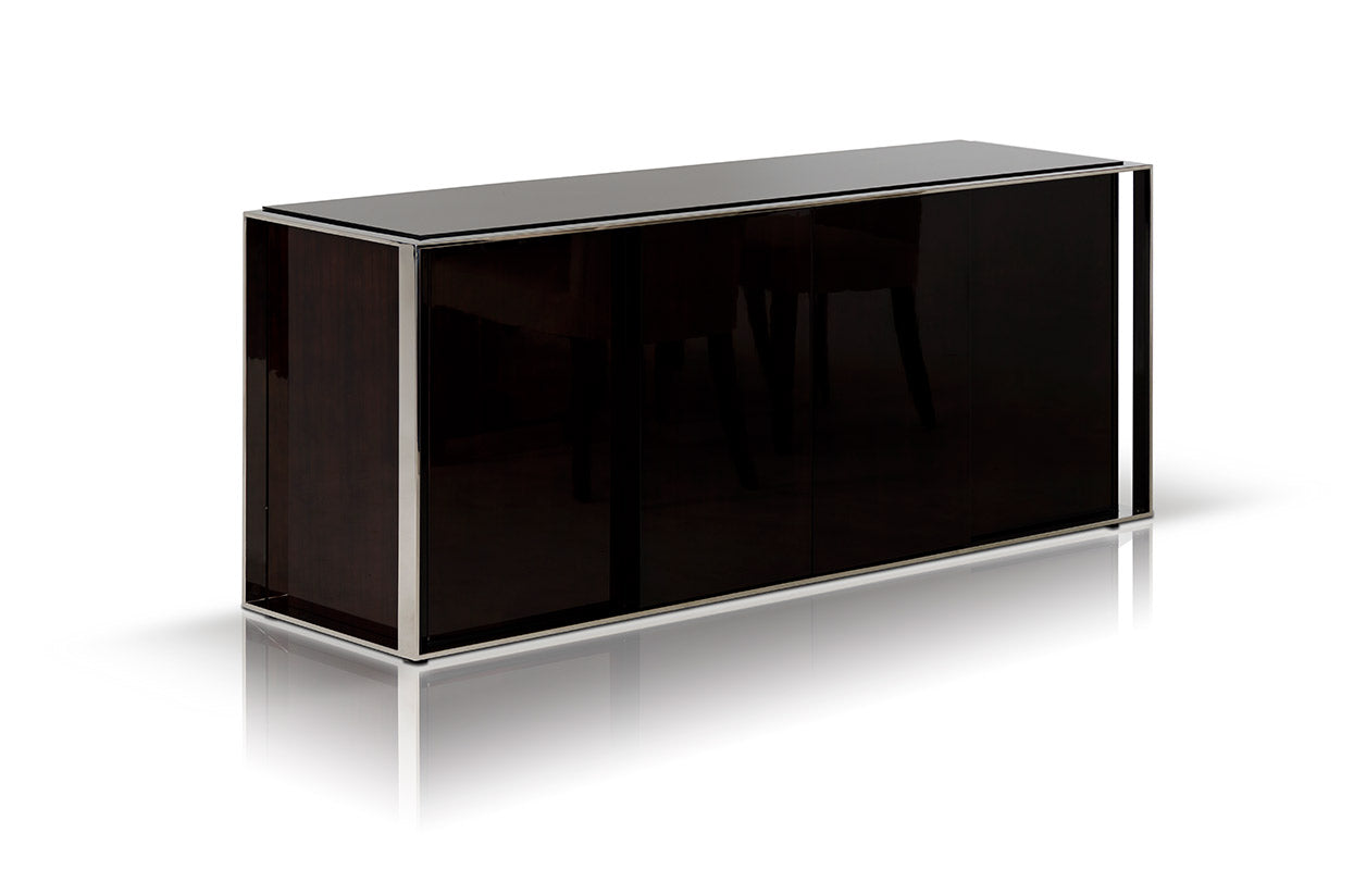 Ebony Lacquer MDF Glass & Steel Sideboard