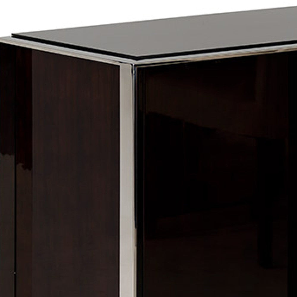 Ebony Lacquer MDF Glass & Steel Sideboard