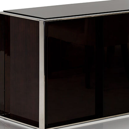 Ebony Lacquer MDF Glass & Steel Sideboard