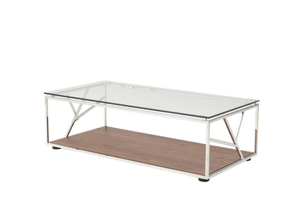 Walnut Veneer Glass & Steel Coffee Table