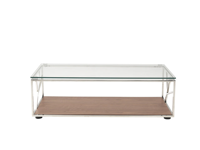 Walnut Veneer Glass & Steel Coffee Table