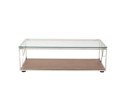 Walnut Veneer Glass & Steel Coffee Table