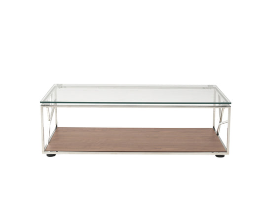 Walnut Veneer Glass & Steel Coffee Table
