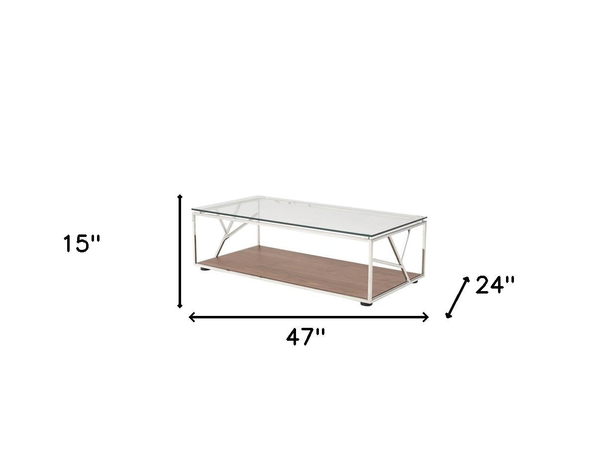 Walnut Veneer Glass & Steel Coffee Table