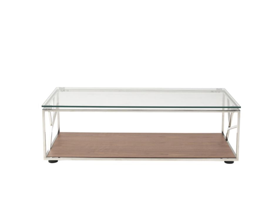 Walnut Veneer Glass & Steel Coffee Table