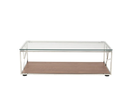 Walnut Veneer Glass & Steel Coffee Table