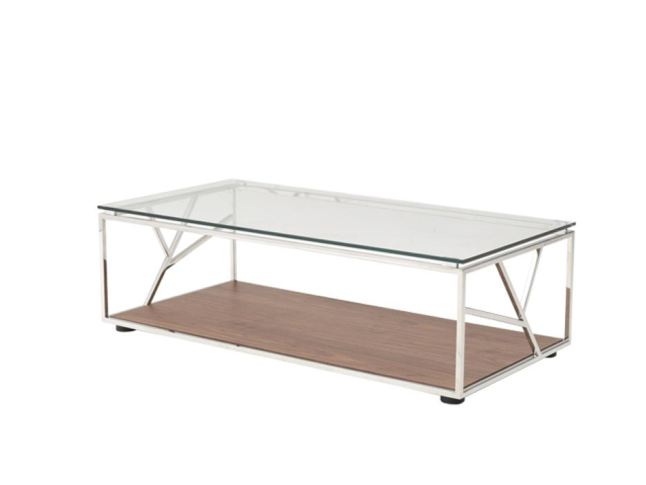 Walnut Veneer Glass & Steel Coffee Table