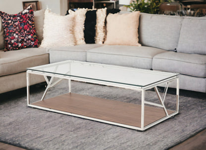 Walnut Veneer Glass & Steel Coffee Table