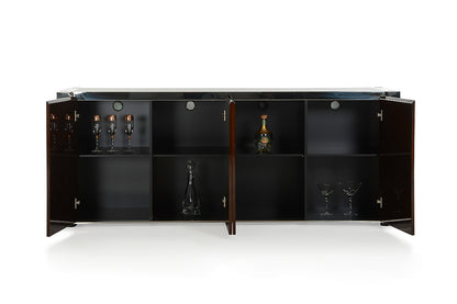 Golden Veneer Glass & Steel Sideboard