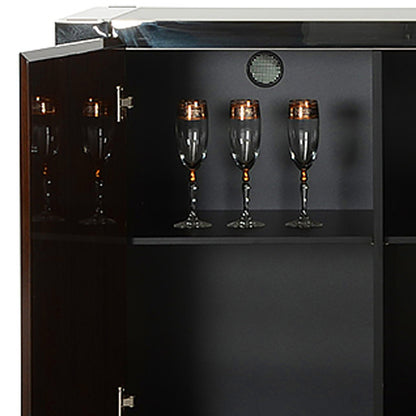 Golden Veneer Glass & Steel Sideboard