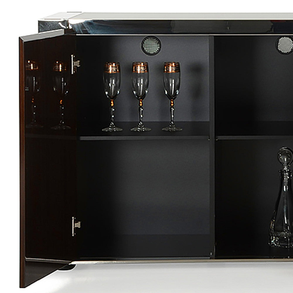 Golden Veneer Glass & Steel Sideboard