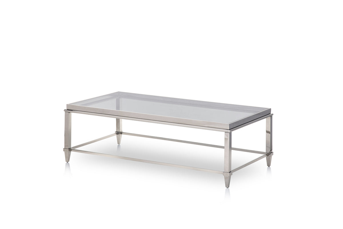 Clear & Silver Glass & Steel Coffee Table image 4