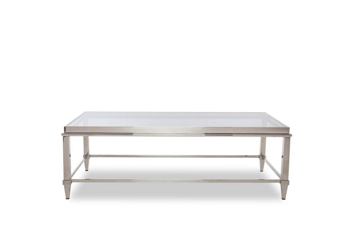 Clear & Silver Glass & Steel Coffee Table