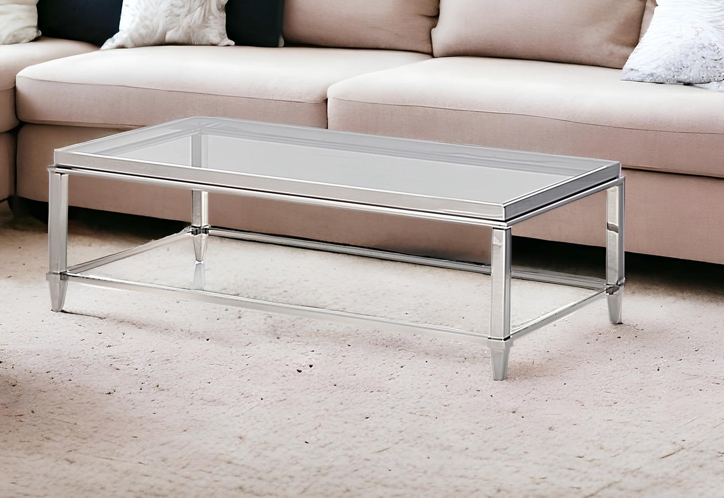 Clear & Silver Glass & Steel Coffee Table