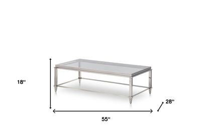 Clear & Silver Glass & Steel Coffee Table