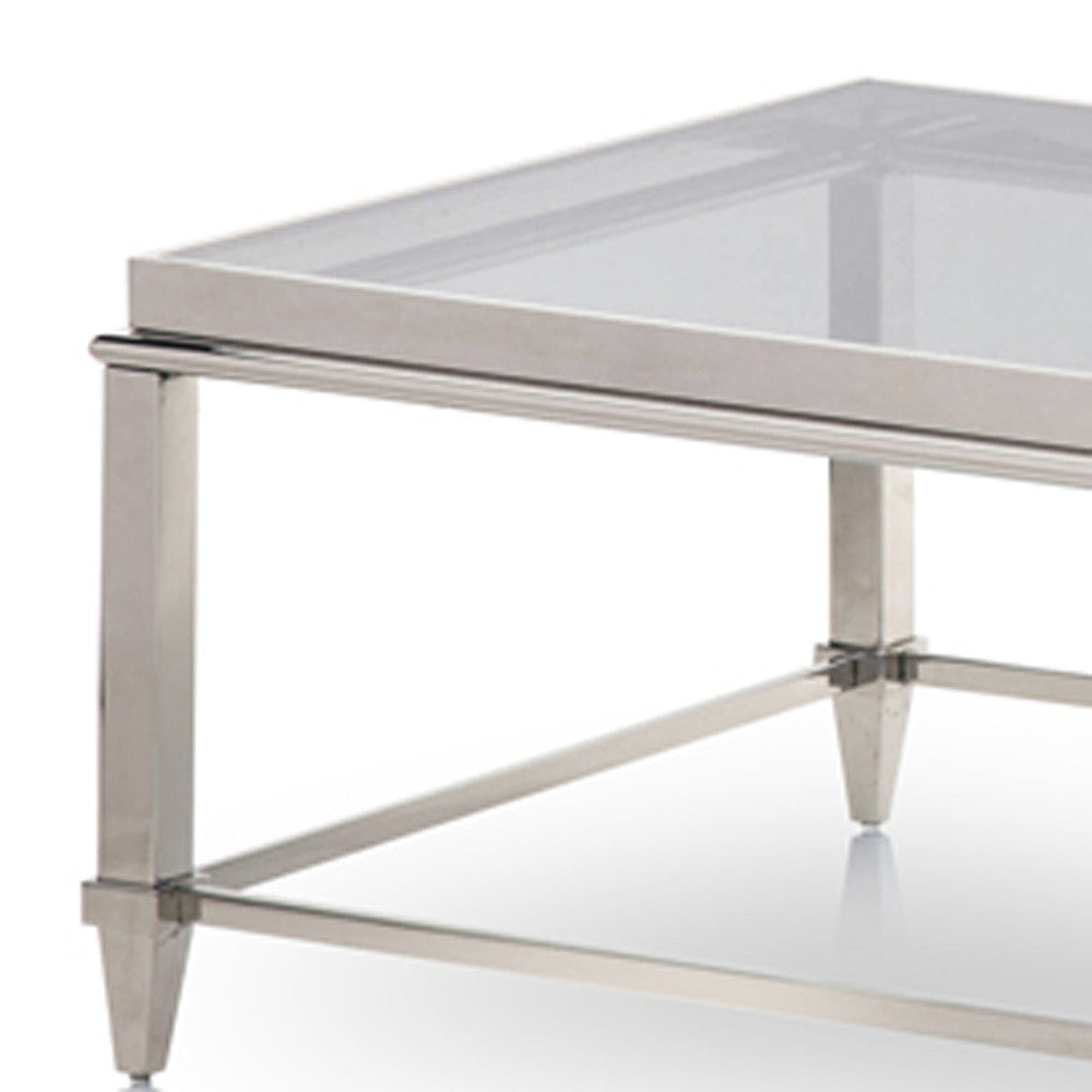Clear & Silver Glass & Steel Coffee Table