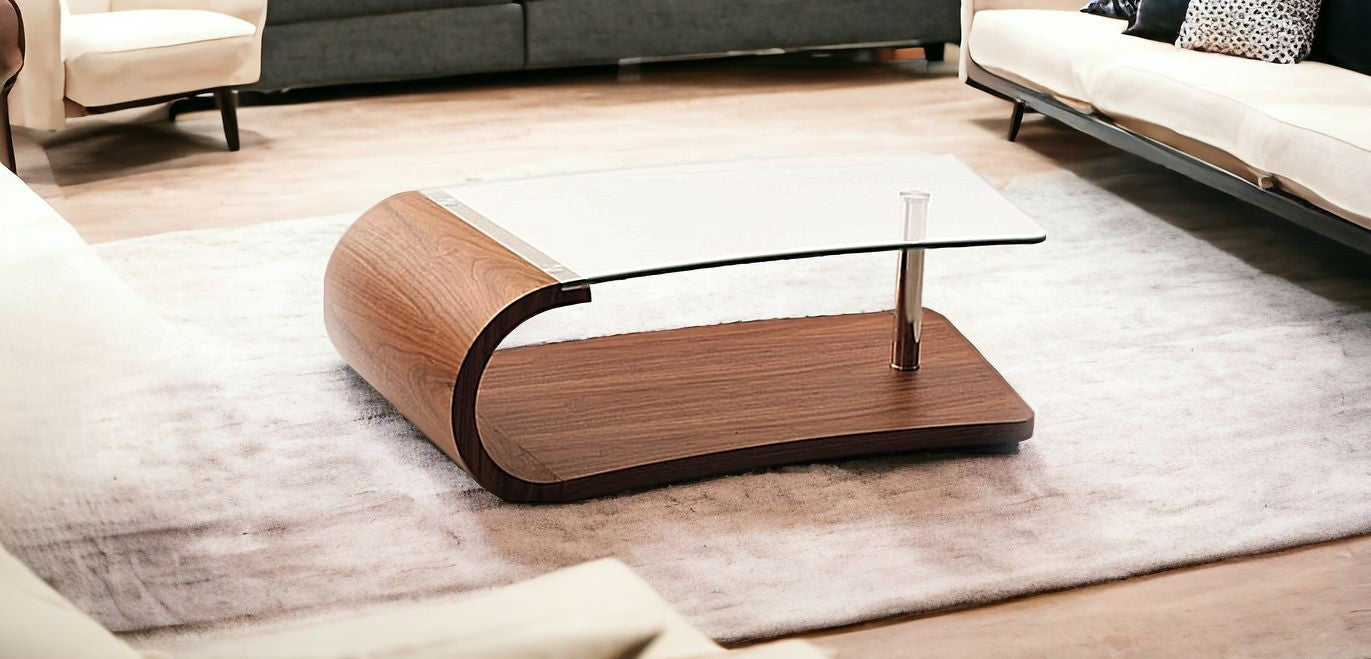 Walnut Veneer Mdf & Glass Coffee Table